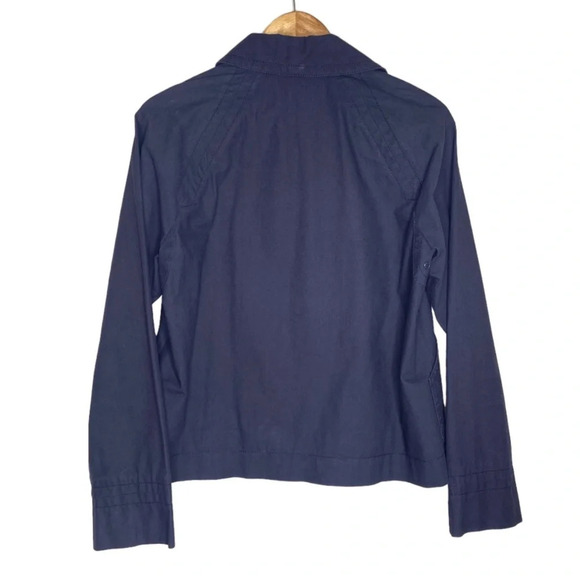 J. Crew Navy Blue Stripe Lined Cotton Nautical Rain Jacket Size Medium - Picture 7 of 8